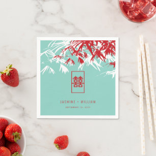 Turquoise Bamboo Leaves Double Xi Chinese Wedding Napkins