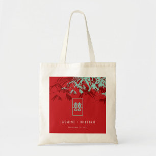 Turquoise Bamboo Leaves Double Xi Chinese Wedding Tote Bag