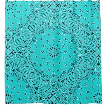 Turquoise Bandana Paisley Boho Hippie Glam Country Shower Curtain by PrintTiques at Zazzle
