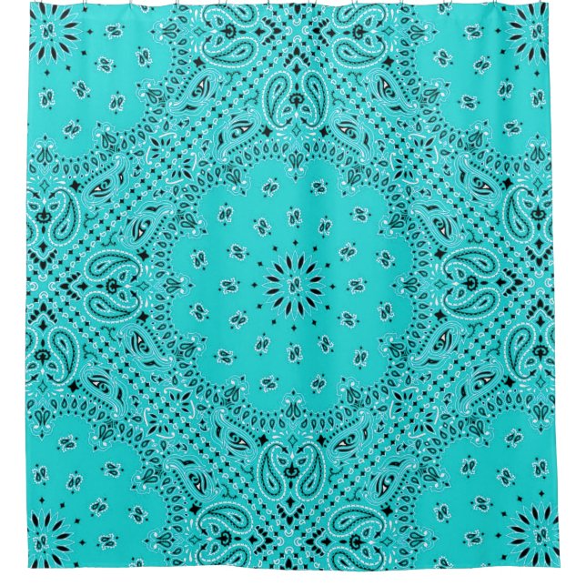 Turquoise Bandana Paisley Boho Hippie Glam Country Shower Curtain (Front)