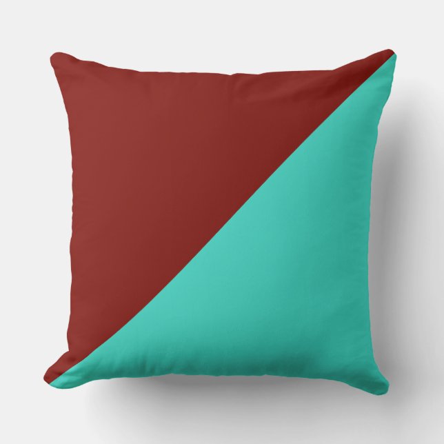 Turquoise & Barn red Solid Color Background Throw Pillow (Front)