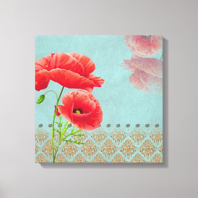 Turquoise Baroque Poppies - Wrapped Canvas Print (Front)