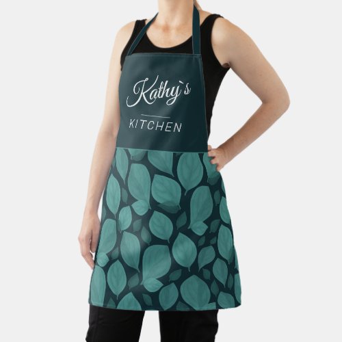 Turquoise Basil Herb Leaf Pattern Botanical Name Apron - Dark Turquoise Basil Herb Leaf Pattern Botanical Name Apron. Basil leaves in a pattern in dark turquoise. Add your name.