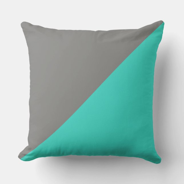 Turquoise & Battleship grey Solid Color Background Throw Pillow (Front)