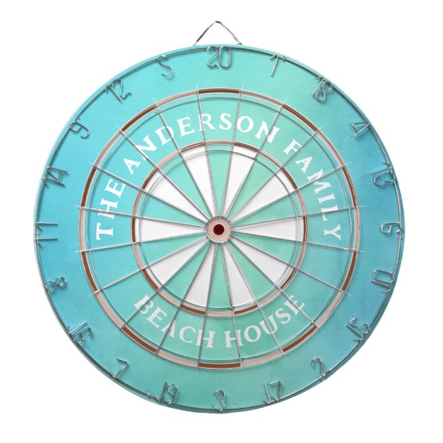 Turquoise Beach House Family Name Dart Board (Front)