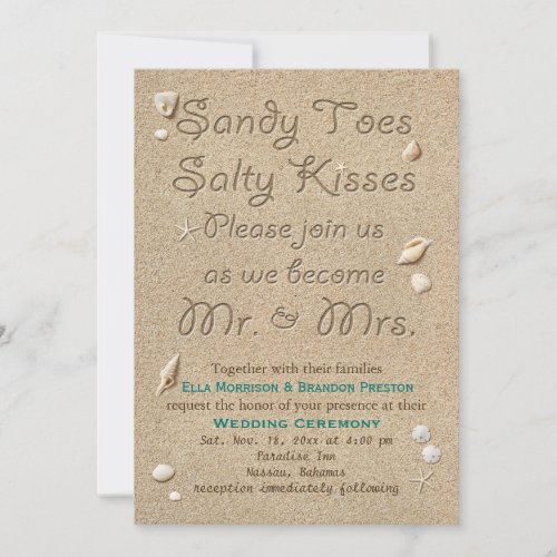 Turquoise Beach Sandy Toes Salty Kisses Wedding Invitation