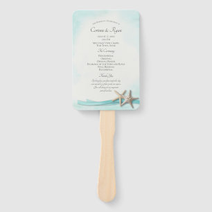 Turquoise Beach Starfish Wedding Program Hand Fan