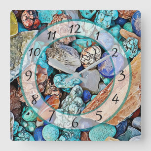 Turquoise Beach Stones Fake Stone Gem Clock