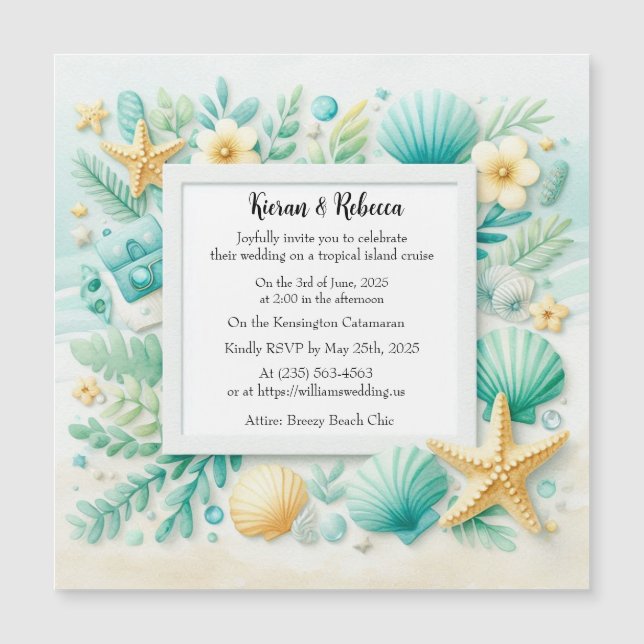 Turquoise Beach Theme Wedding Magnetic Invitation (Front)