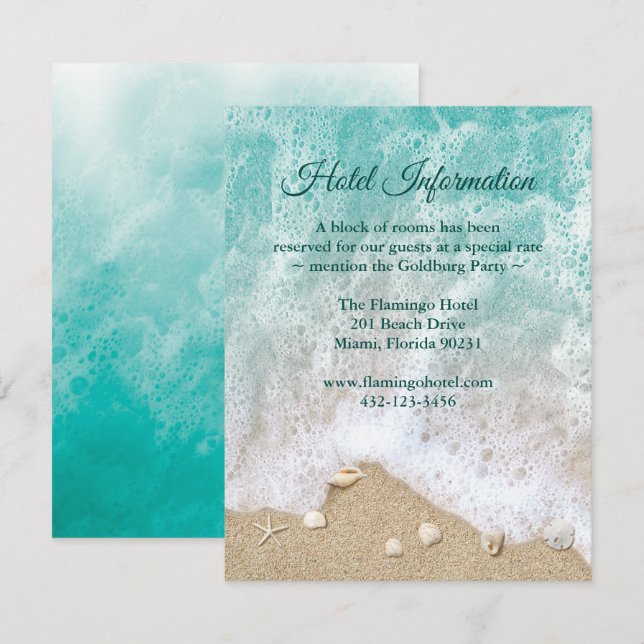Turquoise Beach Waves Bat Mitzvah Hotel Info Invitation (Front/Back)