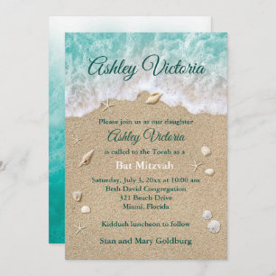 Turquoise Beach Waves Bat Mitzvah Invitation