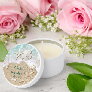 Turquoise Beach Waves Bat Mitzvah Mini Candle Favors