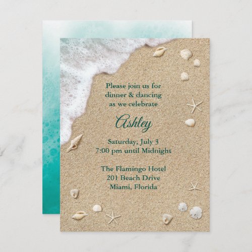 Turquoise Beach Waves Bat Mitzvah Reception Invitation