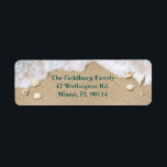 Turquoise Beach Waves Bat Mitzvah Return Address Label<br><div class="desc">This address label is accented with turquoise ocean waves on a background of beach sand,  seashells and starfish,  making it perfect for all of your summery or tropical mailings.</div>