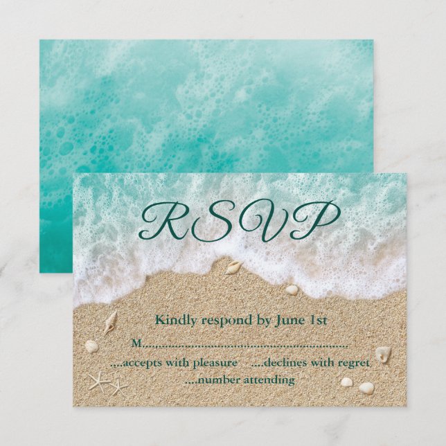 Turquoise Beach Waves Bat Mitzvah RSVP Card (Front/Back)