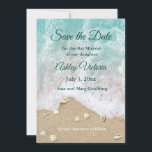 Turquoise Beach Waves Bat Mitzvah Save the Date Invitation<br><div class="desc">This beach inspired Bat Mitzvah Save the Date is accented with turquoise blue ocean waves, beach sand, seashells, starfish and sand dollars. The back of this invitation is further decorated with more ocean waves. It is part of the Turquoise Beach Waves Bat Mitzvah Collection, and is easy to personalize with...</div>