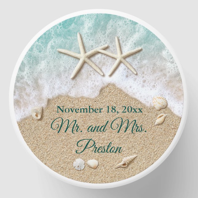 Turquoise Beach Waves & Starfish Wedding  Mini Candle Favors (Front)