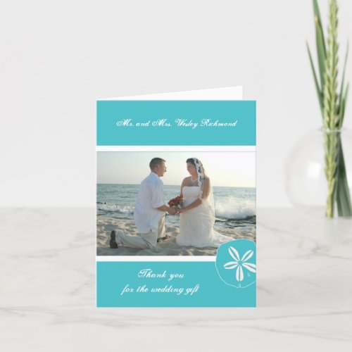 Turquoise Beach Wedding Photo Thank You Note Card