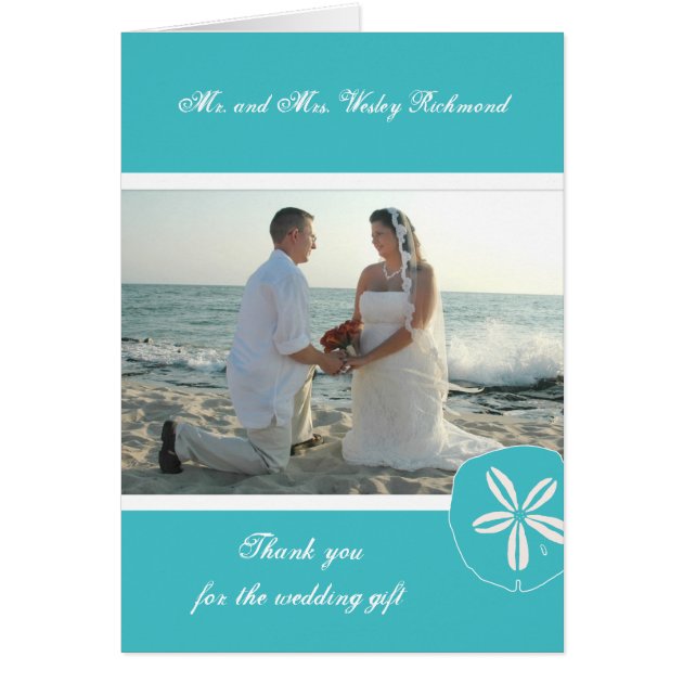 Turquoise Beach Wedding Photo Thank You Note Card