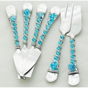 Turquoise Beaded Six Piece Cheese Serving Set
