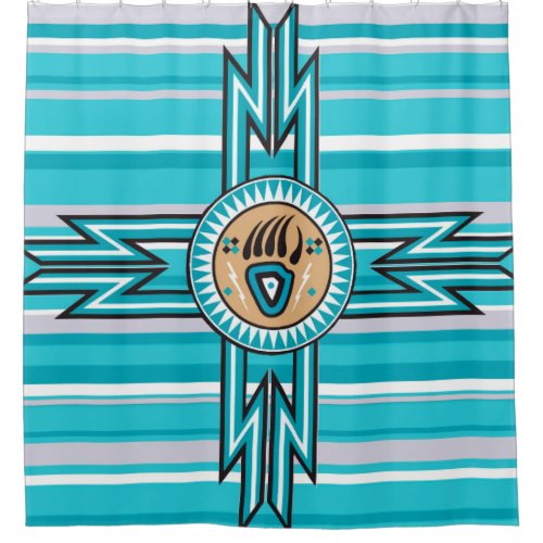 Turquoise Bear Paw Native American Shower Curtain