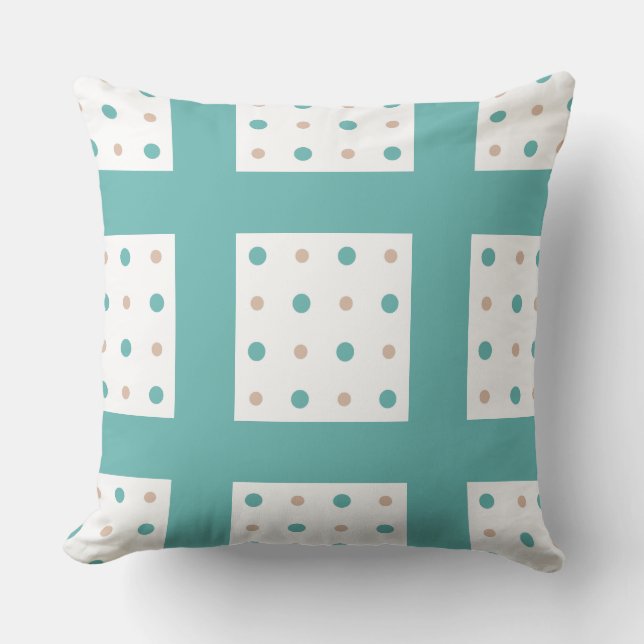 Turquoise, beige and white dots throw pillow (Front)