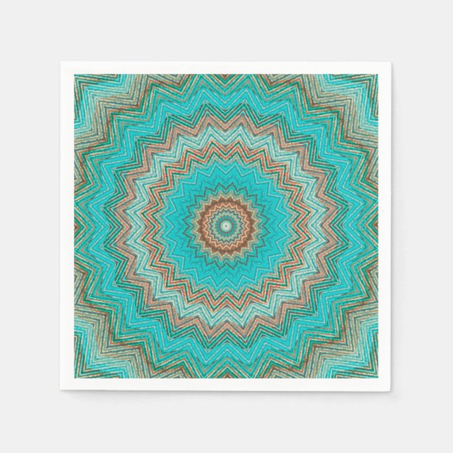 Turquoise, beige circular pattern. Mandala. Napkins (Front)