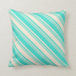 [ Thumbnail: Turquoise & Beige Colored Lines/Stripes Pattern Throw Pillow ]