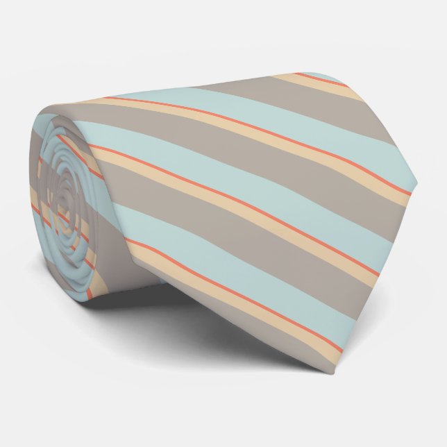 Turquoise Beige Stripes Neck Tie (Rolled)