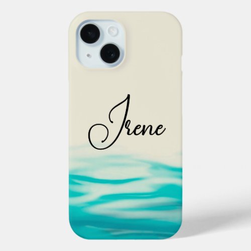 Turquoise Beige Watercolor Fluid Sea Calm Texture iPhone 15 Case