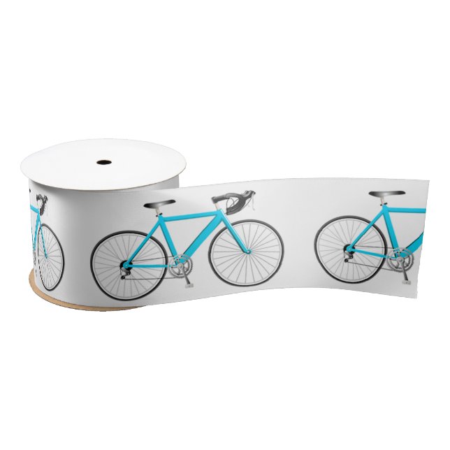 Turquoise Bicycle on White Satin Ribbon (Spool)