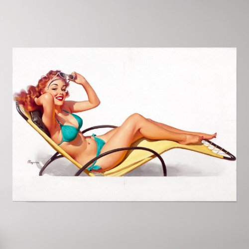 Turquoise Bikini Pin Up Poster