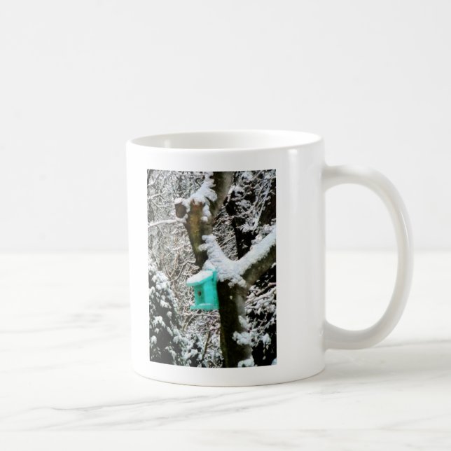 Turquoise Birdhouse in Winter Coffee Mug (Right)