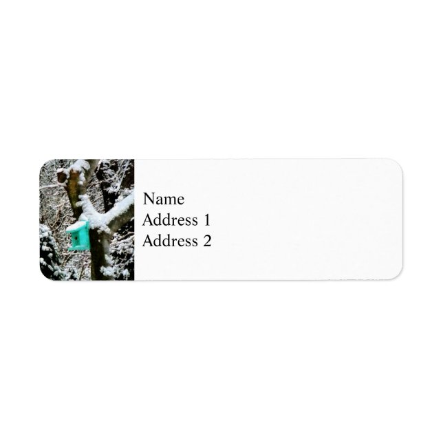 Turquoise Birdhouse in Winter Label (Front)