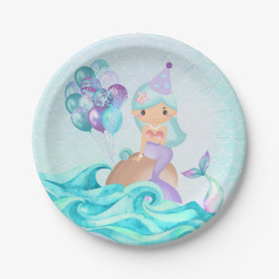 Turquoise Birthday Mermaid Purple Under the Sea Paper Plates