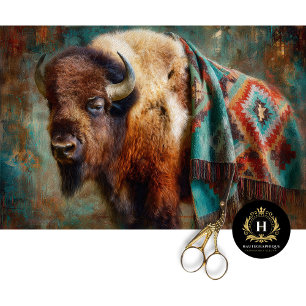 Turquoise Bison Portrait Furniture Decoupage Tissue Paper
