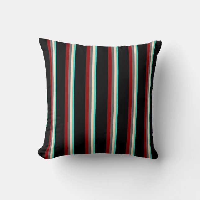 Turquoise, Bisque, Dim Gray, Dark Red, and Black Throw Pillow (Front)