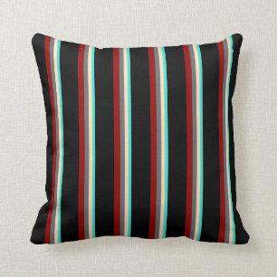 Turquoise, Bisque, Dim Gray, Dark Red, and Black Throw Pillow