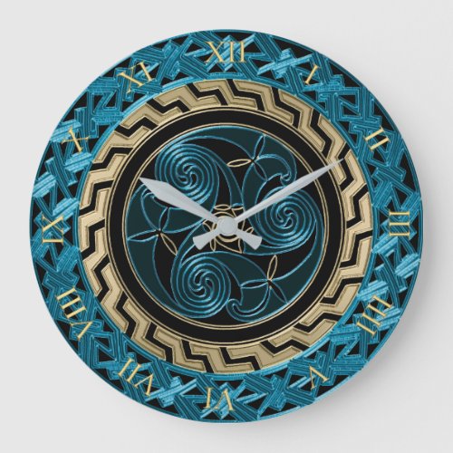Turquoise Black and Gold Celtic Triskele Clock