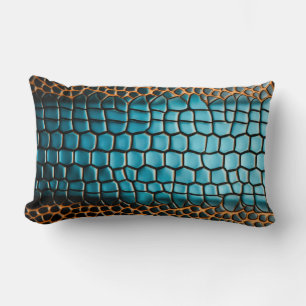 Turquoise Black and Gold Reptile Scale Pattern Lumbar Pillow