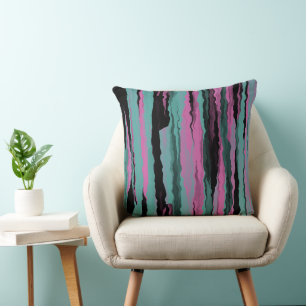 Turquoise, black and pink abstract throw pillow