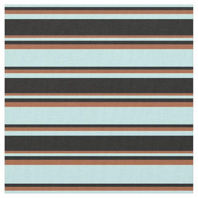 Turquoise, Black, and Sienna Pattern of Stripes Fabric (Close Up)