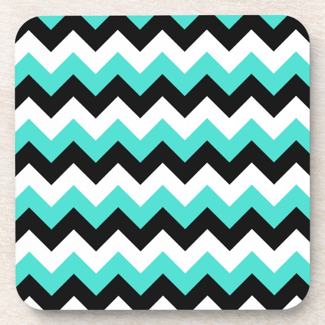 Turquoise Black and White Chevron Beverage Coaster (Front)