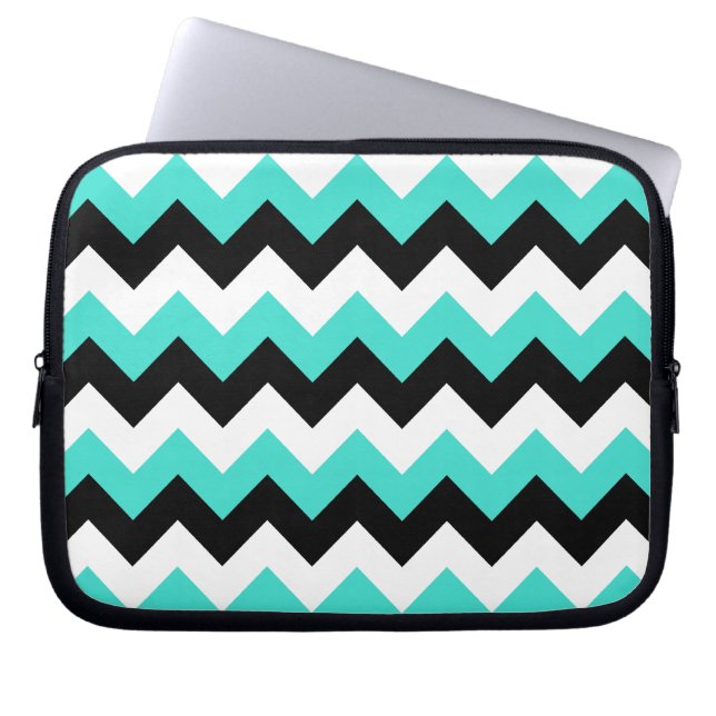 Turquoise Black and White Chevron Laptop Sleeve (Front)