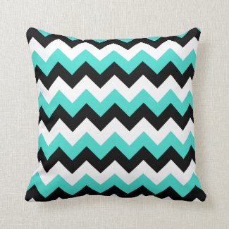 Turquoise Black and White Chevron Throw Pillow