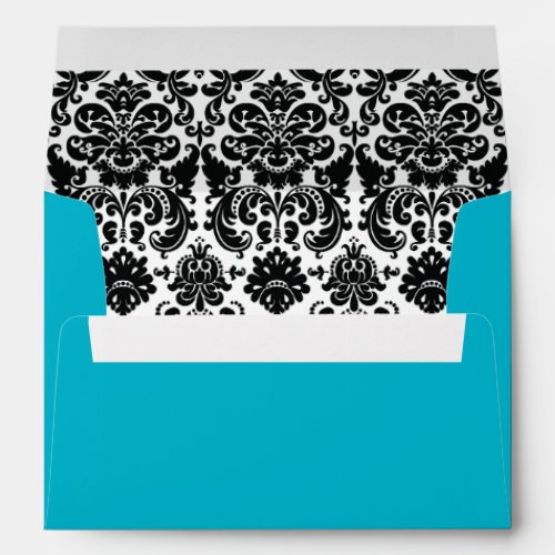 Turquoise Black and White Damask Wedding Envelope