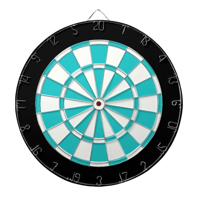 Turquoise Black And White Dartboard With Darts (Front)