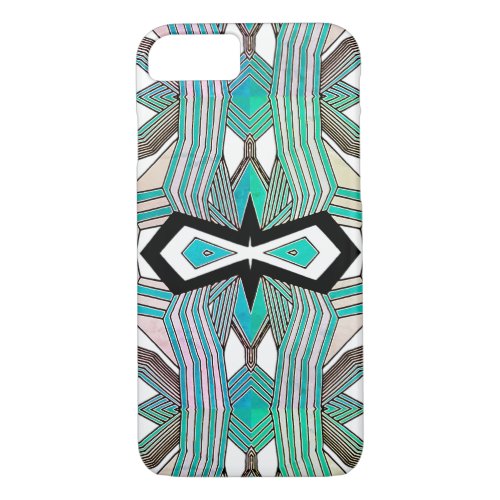 Turquoise Black and White Geometrical Line Art iPhone 87 Case