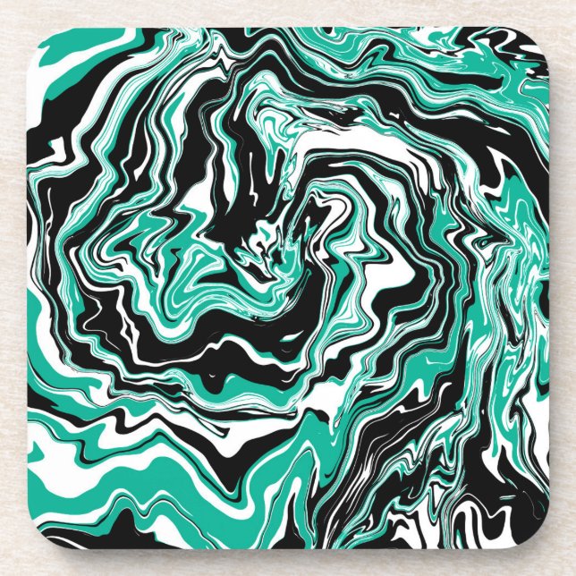 Turquoise, Black and White Marble Fluid Art   Beverage Coaster (Front)