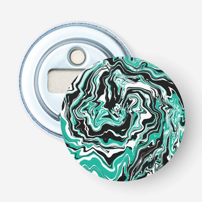 Turquoise, Black and White Marble Fluid Art   Bottle Opener (Front)